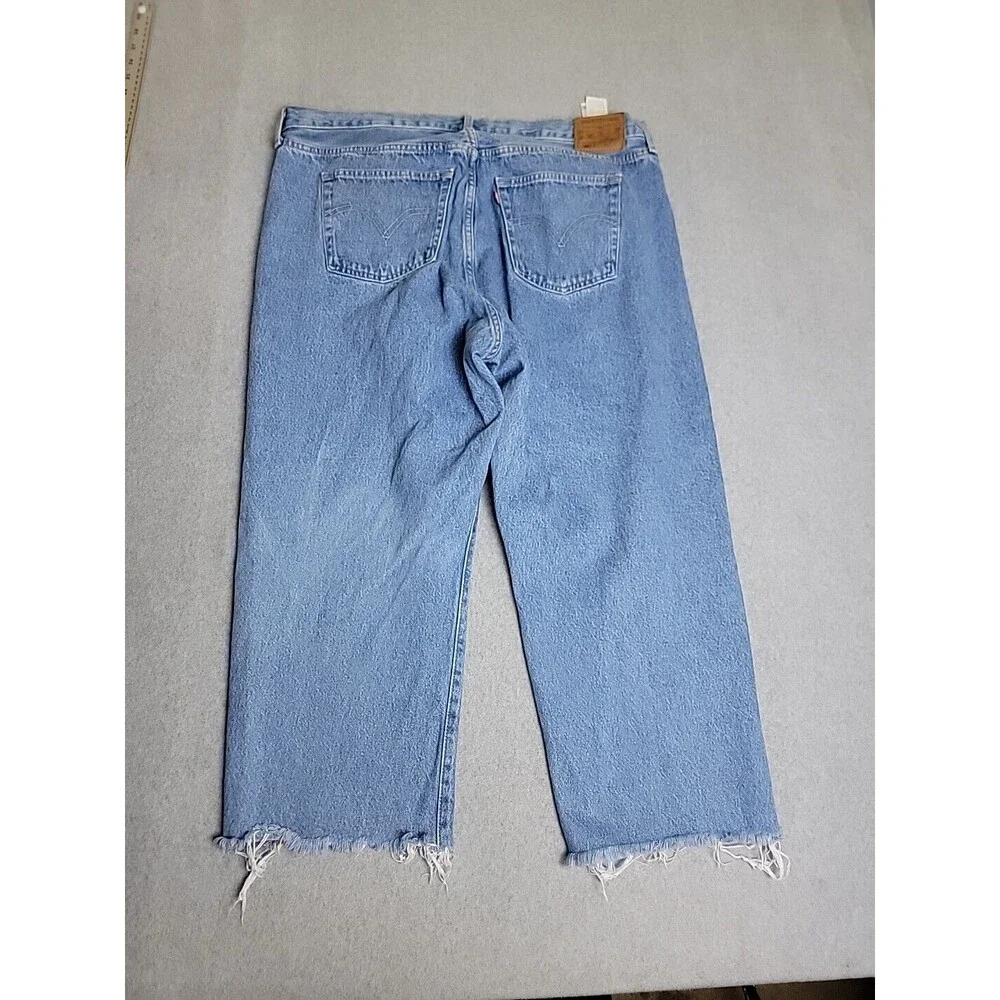Levis 501 Jeans Womens 18P Short 40x24‎ Blue Button Fly Cotton Frayed Distressed